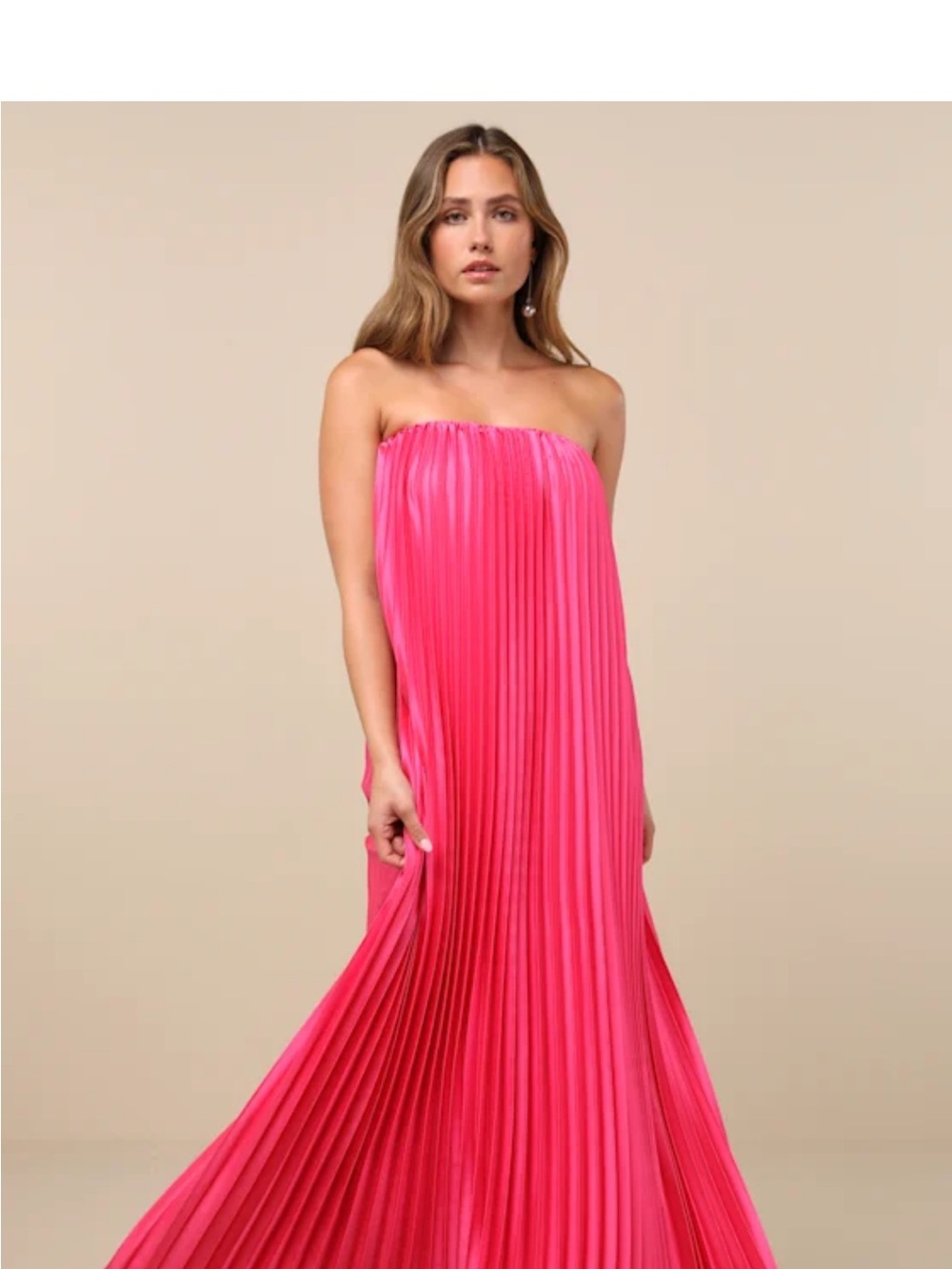Lulus Strapless Pleated Maxi Dress in Hot Pink
